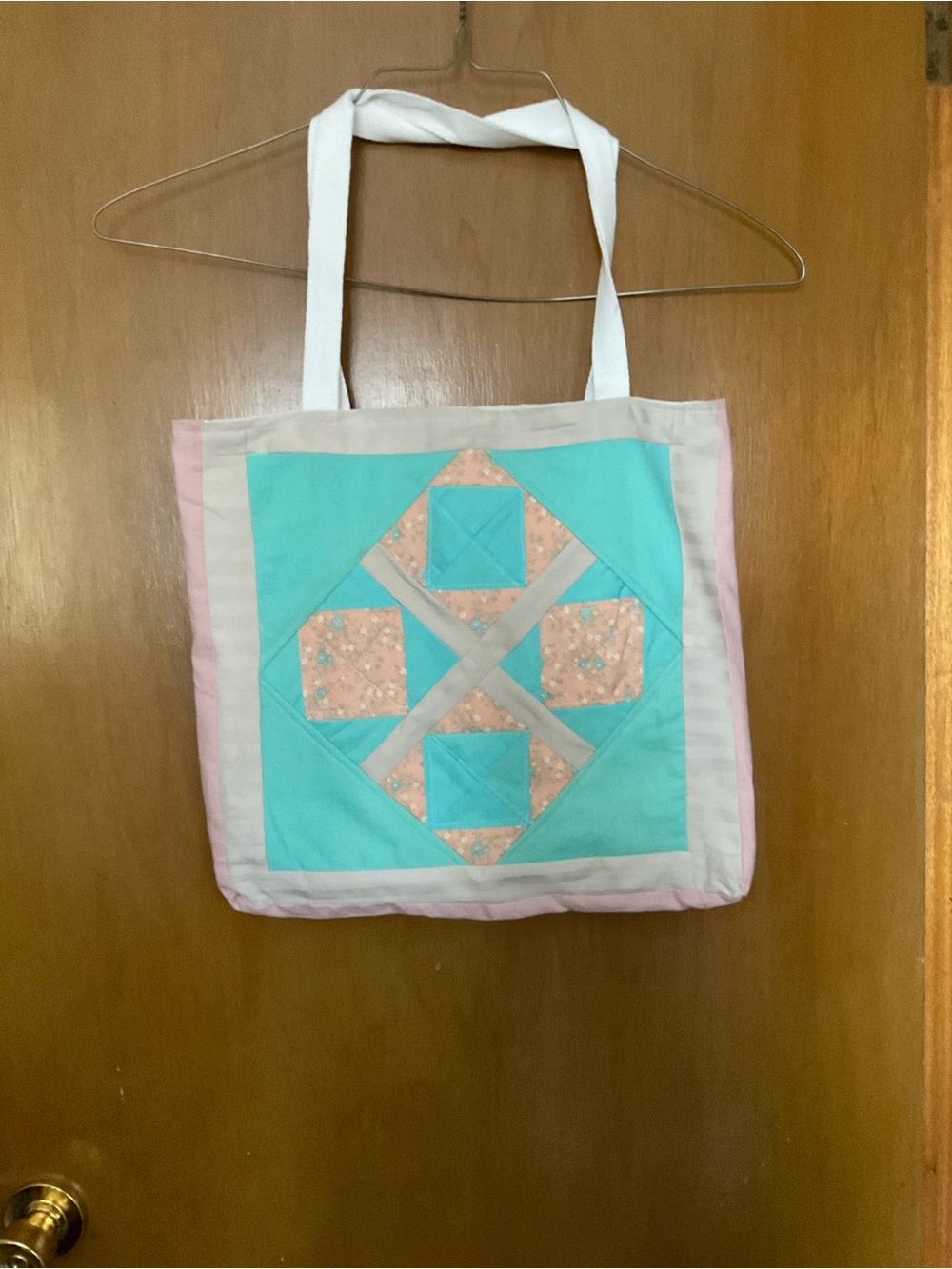 Quilted Patchwork Tote in Turquoise and Pink